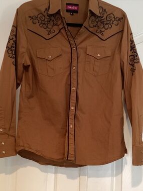 Danesi Women Western Shirt, Size Large, Color Brown, Blue